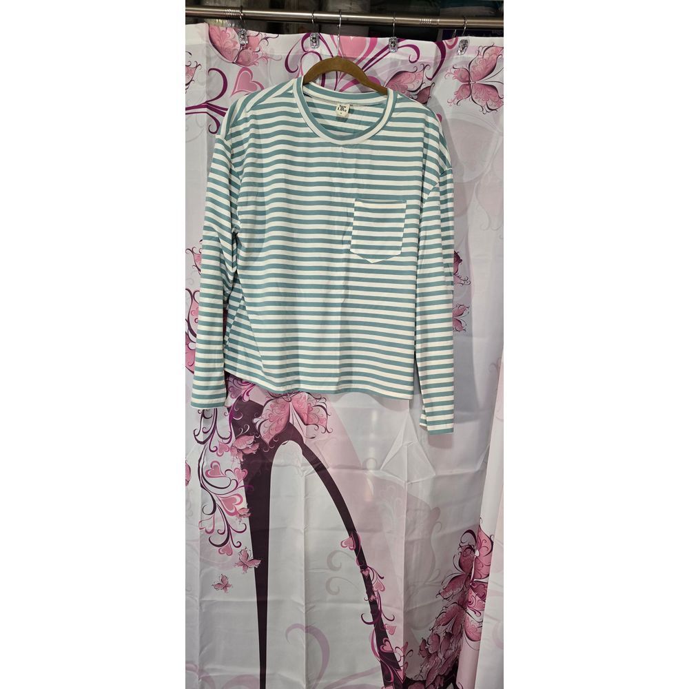 Sew In Love Medium Green & White Striped Top NWOT